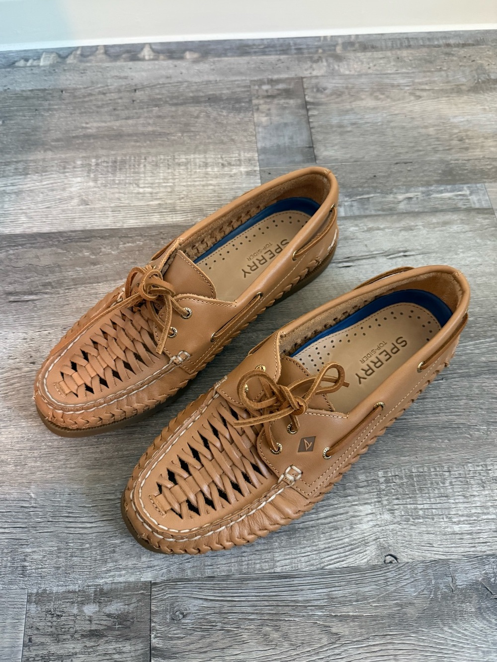 Sperry Women’s Tan Woven Leather Boat Shoes